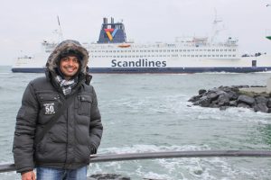 Kamlesh Ganesh Pawar Posing in Front of Operating Scandlines Ferry
